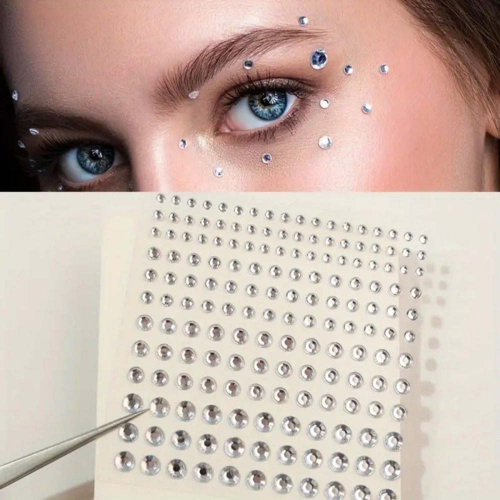 Body Jewelry Piercing - 165 stuks zelfklevende strassstickers, witte ronde