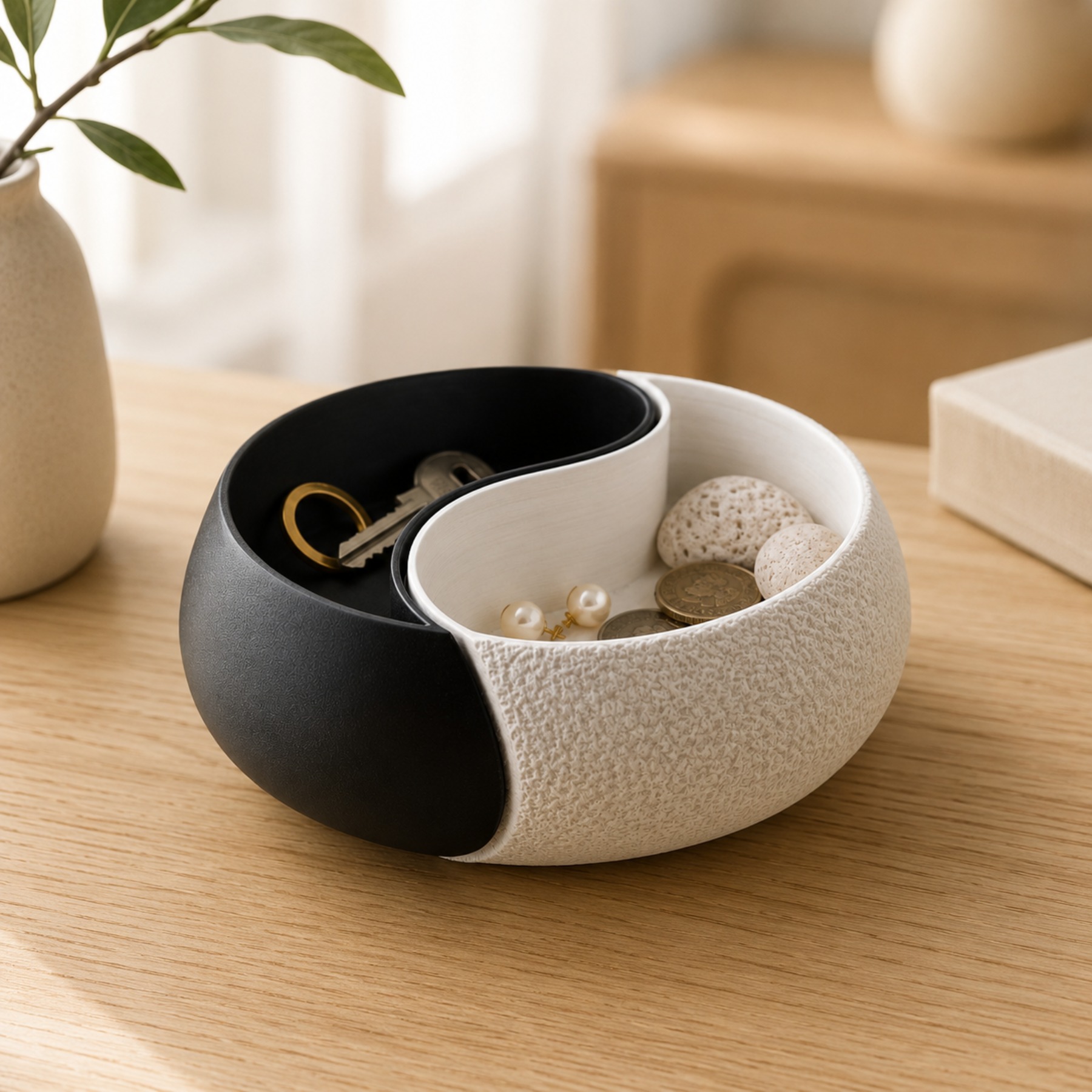 Body Jewelry Websites - 1-delige opbergkom in zwart-wit kleurenschema, 3D-geprinte