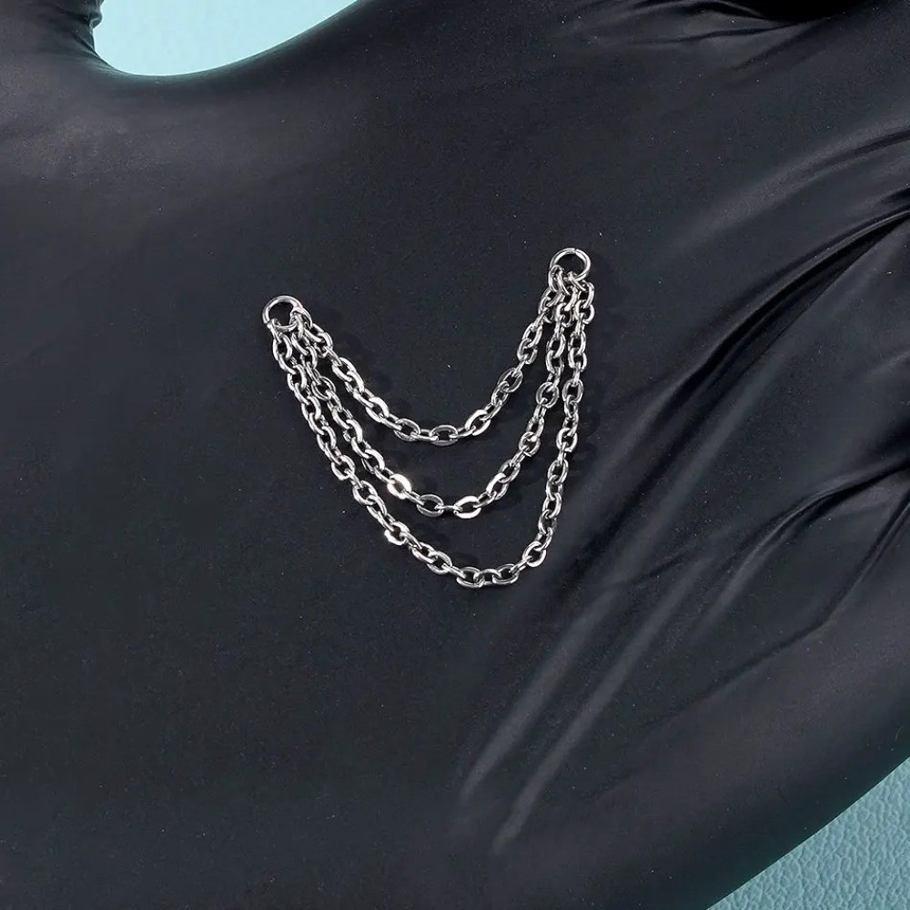 Body Jewelry Piercing - Mode Titanium Neusketting Dubbele Ketting Drielaagse