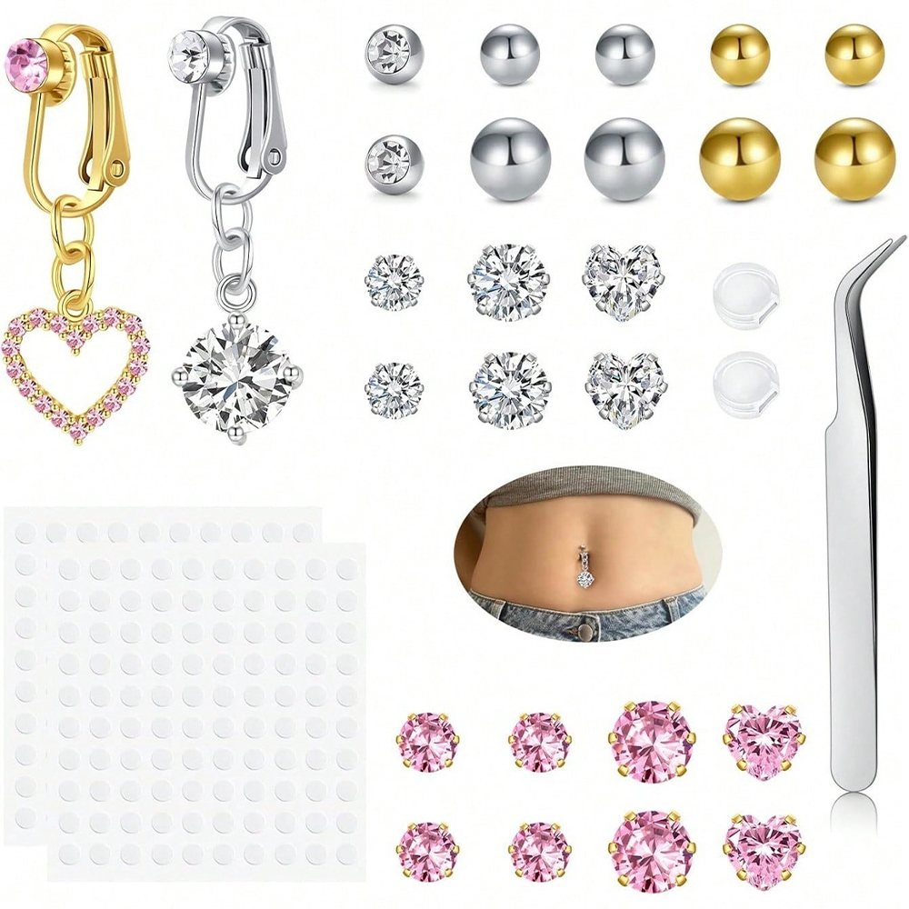 Body Jewelry Piercing - Gouden nep buikpiercing kubieke vlinder clip-on