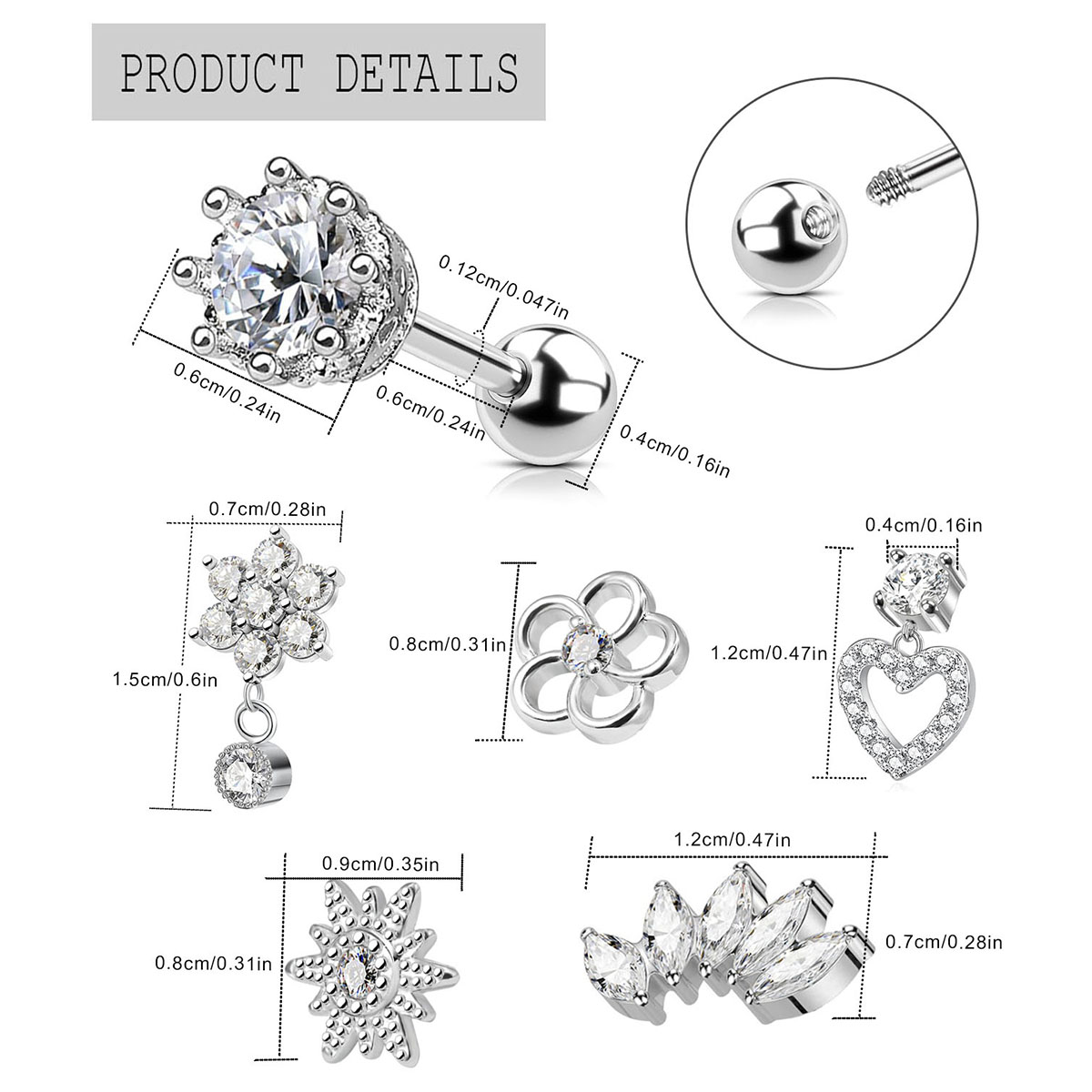 2 stks Kraakbeen Oorbellen Stu - Body Jewelry Surgical Steel recensie en prijs