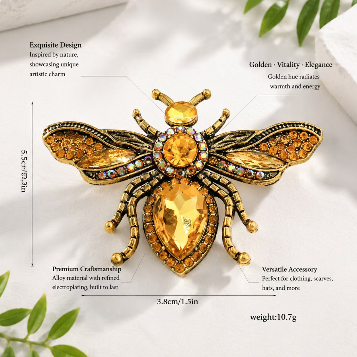 Retro gouden bijenbroche, gele - Body Jewelry Websites recensie en prijs